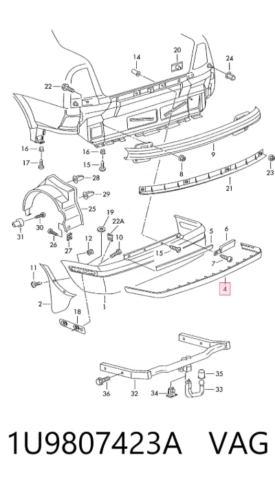 Moldura de parachoques trasero VAG 1U9807423A
