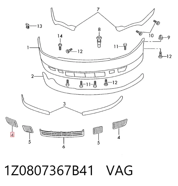 Rejilla del parachoques delantera izquierda 1Z0807367B41 VAG