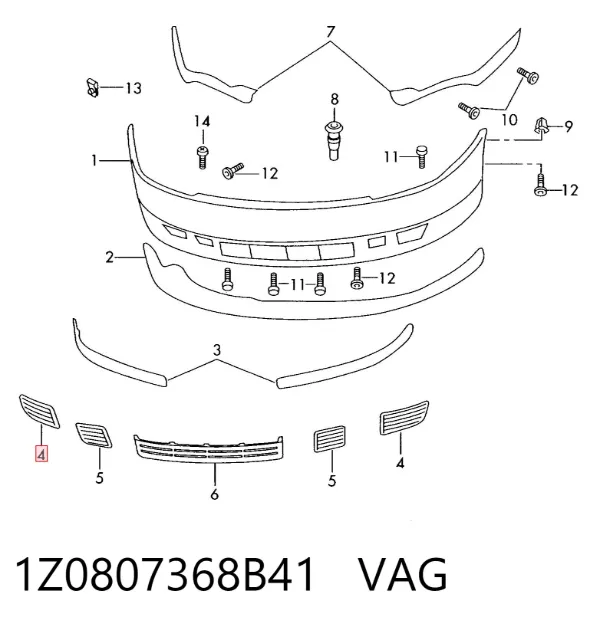 Tapa de rejilla de faro antiniebla delantero derecho 1Z0807368B41 VAG