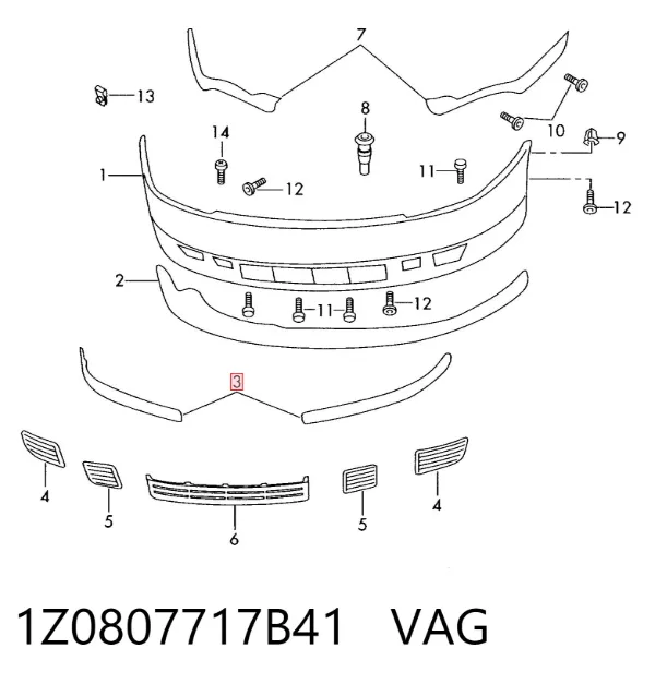 Moldura de parachoques delantera izquierda 1Z0807717B41 VAG