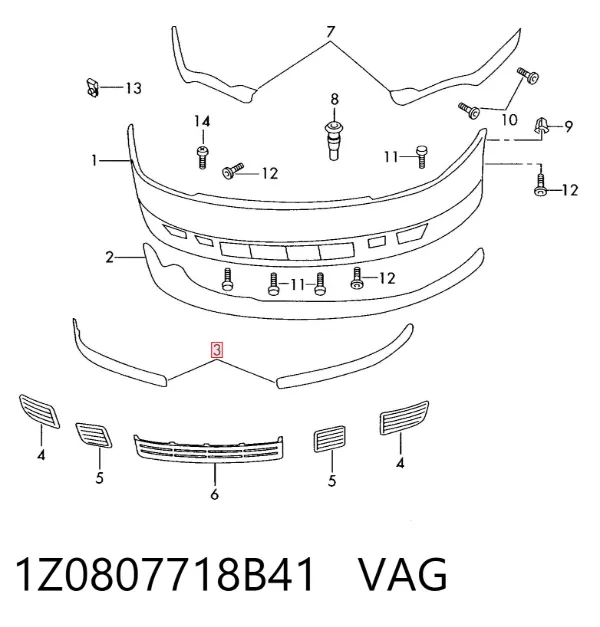 Moldura del parachoques delantero derecho 1Z0807718B41 VAG