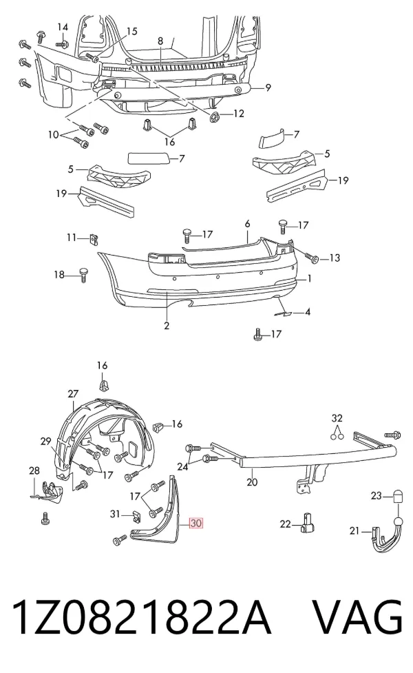 Guardabarros trasero derecho 1Z0821822A VAG