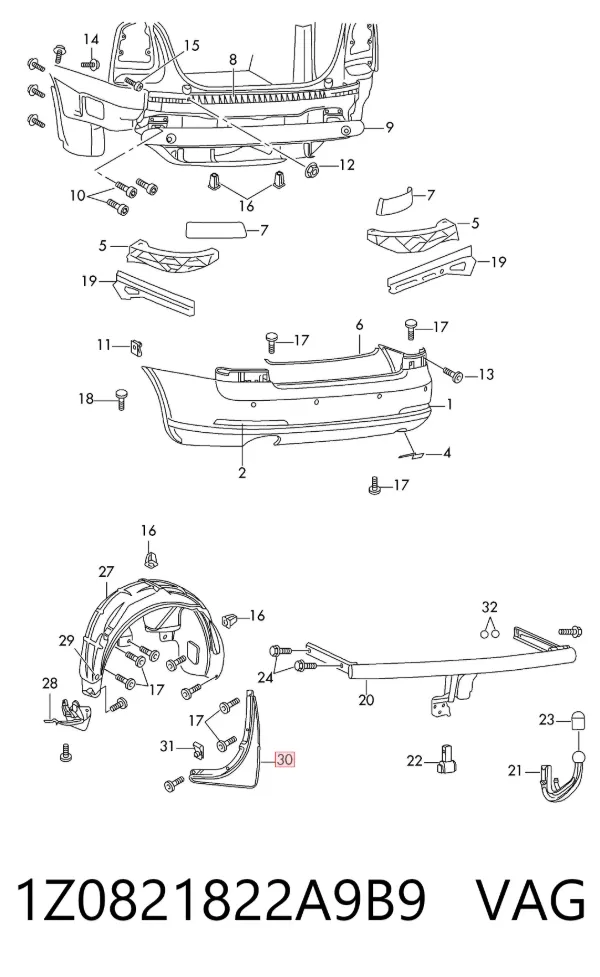 Guardabarros trasero derecho 1Z0821822A9B9 VAG