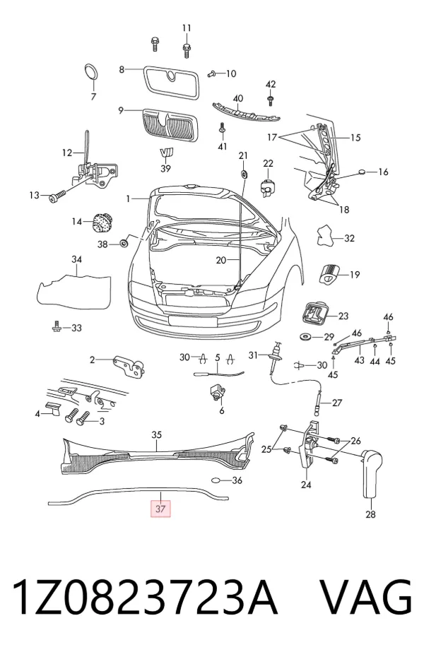 Sellador del capó 1Z0823723A VAG