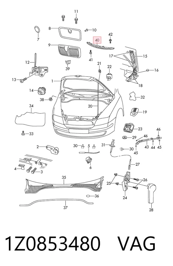 Soporte de parrilla del radiador 1Z0853480 VAG