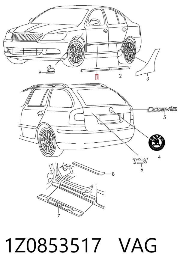 Moldura de puerta delantera izquierda 1Z0853517 VAG