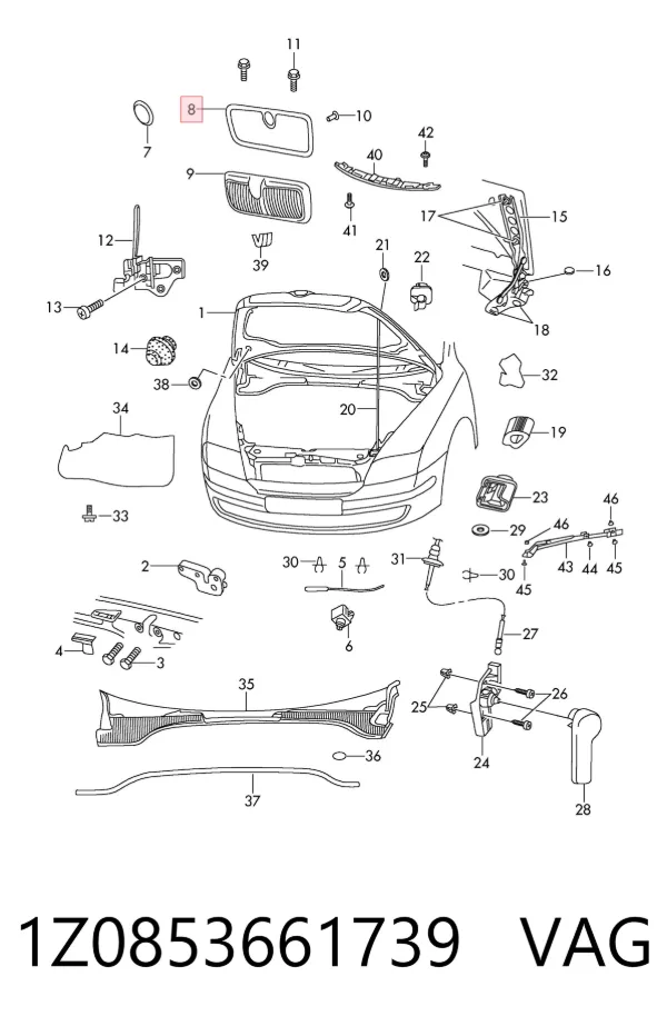 Moldura de la rejilla del radiador 1Z0853661739 VAG