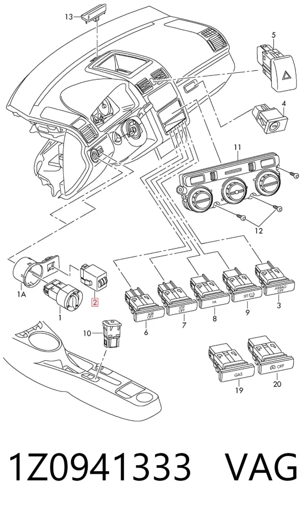Botón del regulador de altura de faros 1Z0941333 VAG