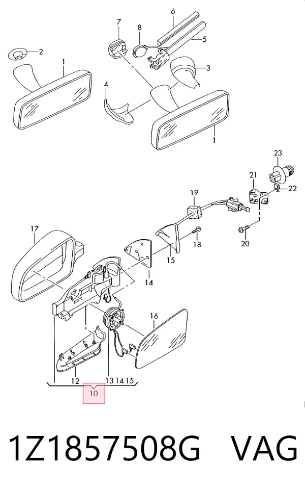 Espejo de retrovisor derecho 1Z1857508G VAG