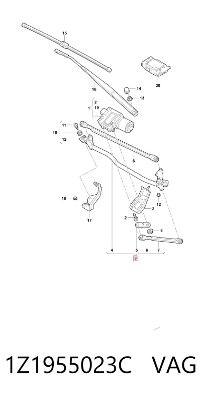 Trapezio del limpiaparabrisas VAG 1Z1955023C