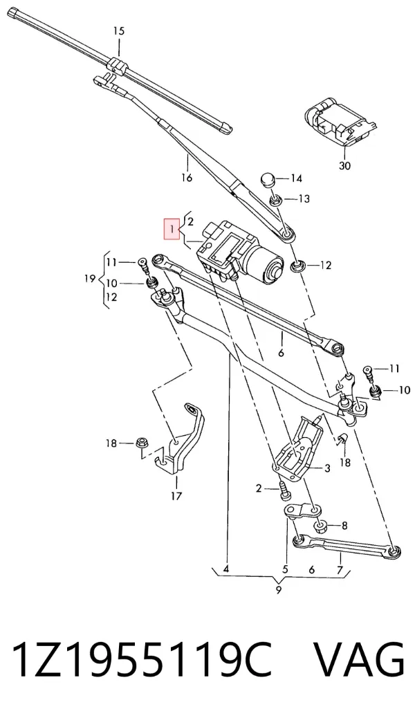 Motor limpiaparabrisas 1Z1955119C VAG