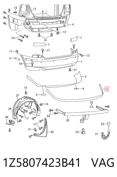 Moldura de parachoques trasero VAG 1Z5807423B41