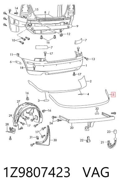 Moldura de parachoques trasero VAG 1Z9807423