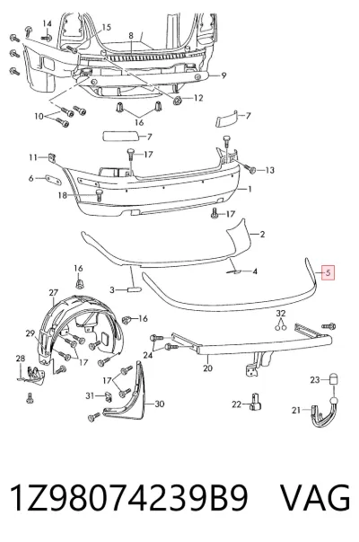 Moldura de parachoques trasero VAG 1Z98074239B9