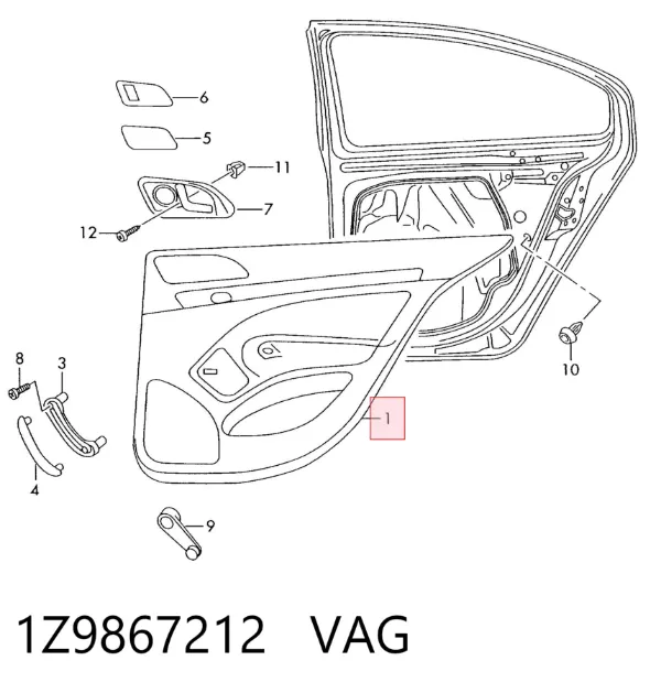 Guarnecido interior de puerta trasera derecha 1Z9867212 VAG