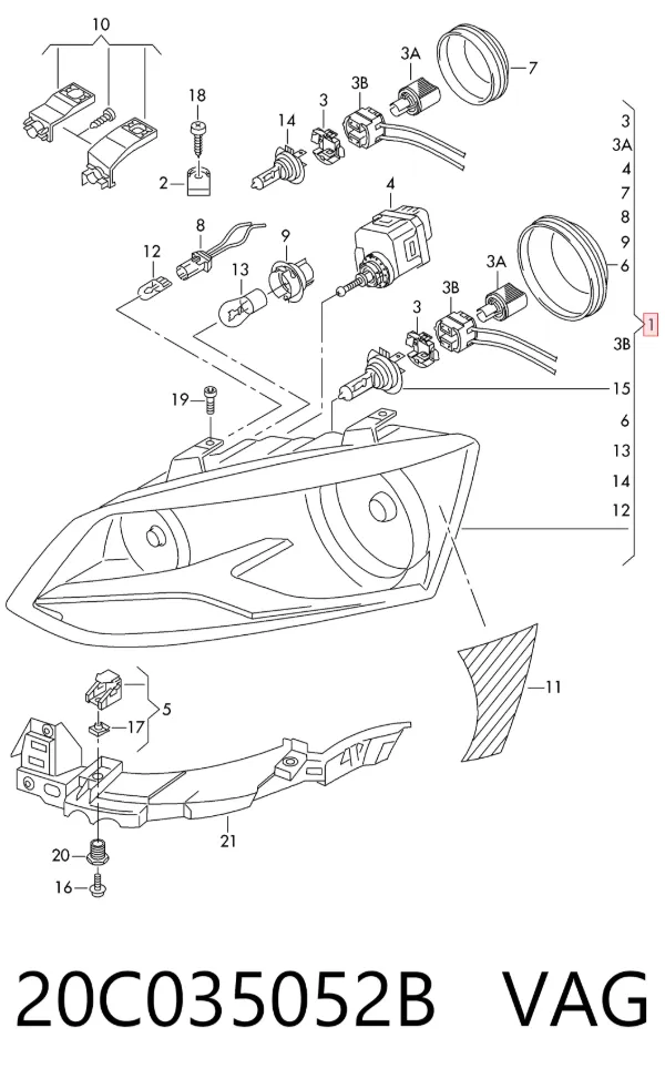 Faro derecho 20C035052B VAG