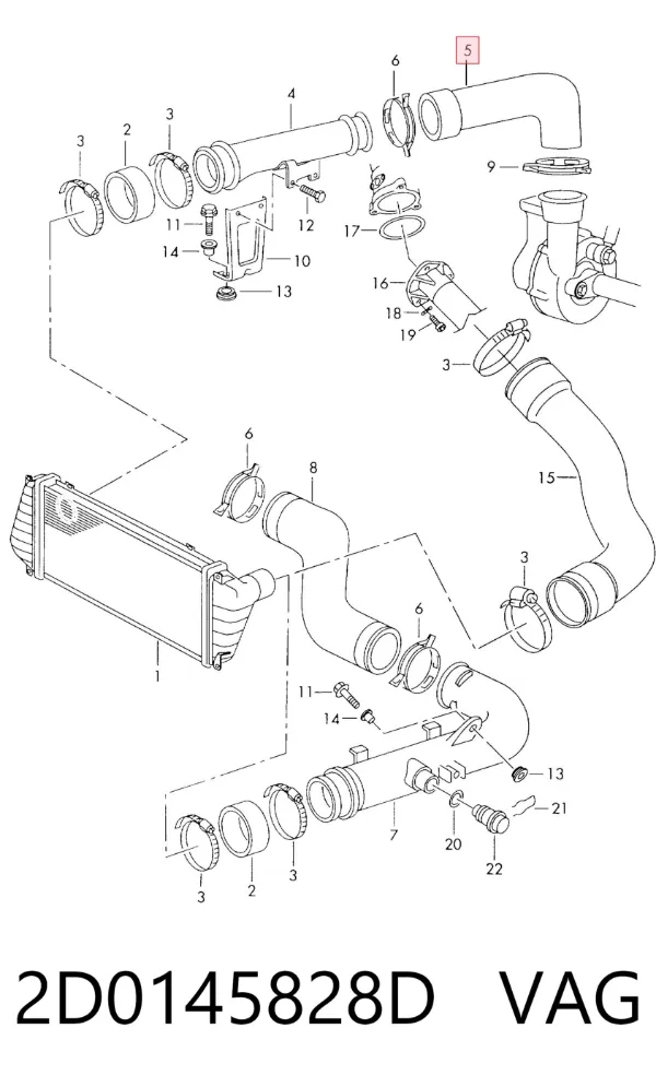 Tubo de salida de aire del turbocompresor 2D0145828D VAG