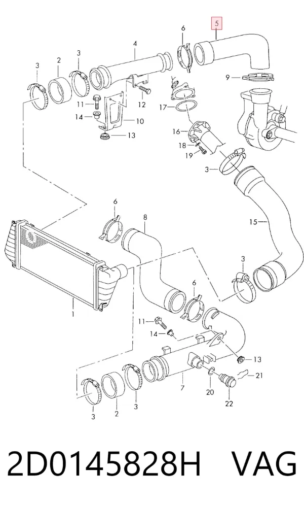 Tubo de salida de aire del turbocompresor 2D0145828H VAG