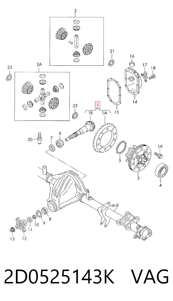 Corona y piñón del diferencial delantero 2D0525143K VAG