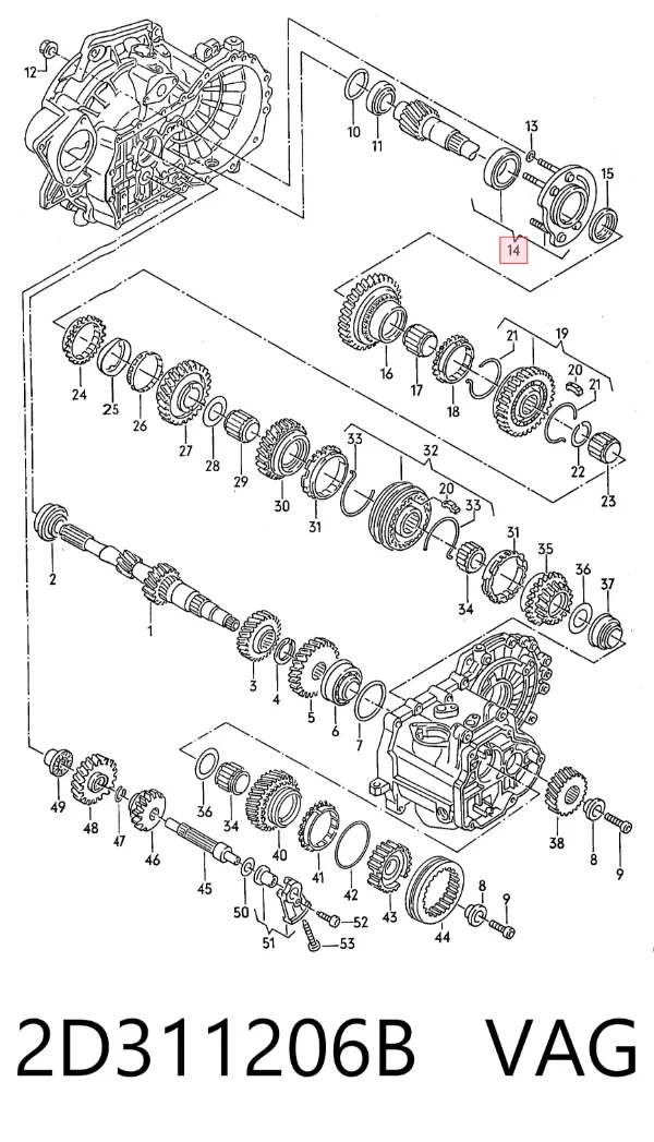 Cojinete del eje secundario de la caja de cambios 2D311206B VAG