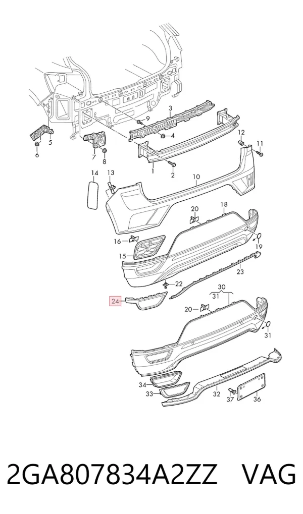 Moldura de parachoques trasero derecho 2GA807834A2ZZ VAG