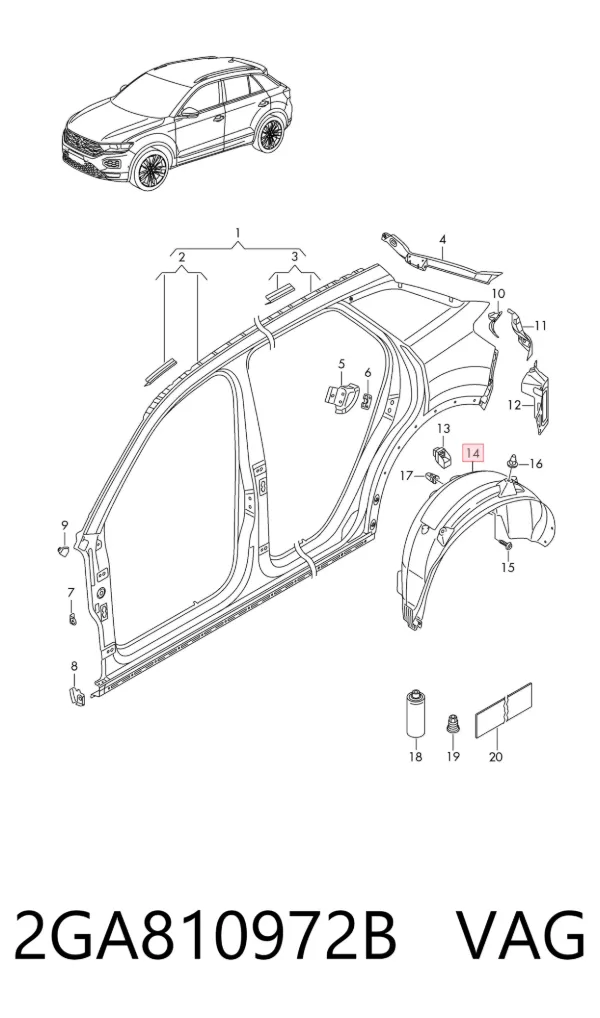 Guardalodo interior derecho, aleta trasera 2GA810972B VAG