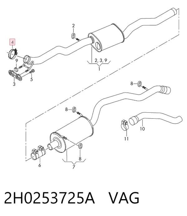 Abrazadera de sujeción delantera 2H0253725A VAG