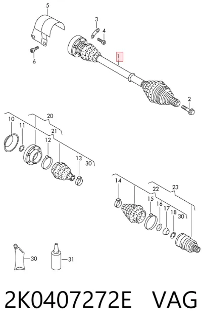 Semieje delantero derecho VAG 2K0407272E