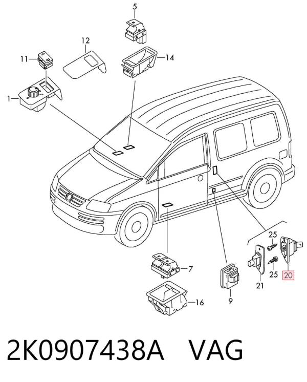 Sensor, interruptor, contacto de puerta  2K0907438A VAG