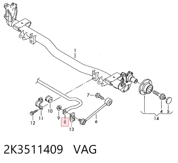 Estabilizador trasero 2K3511409 VAG