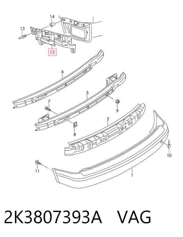 Soporte del parachoques trasero derecho 2K3807393A VAG