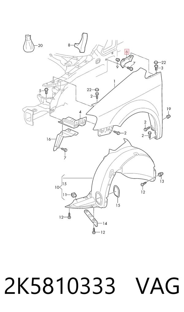 Soporte delantero izquierdo para aleta delantera 2K5810333 VAG