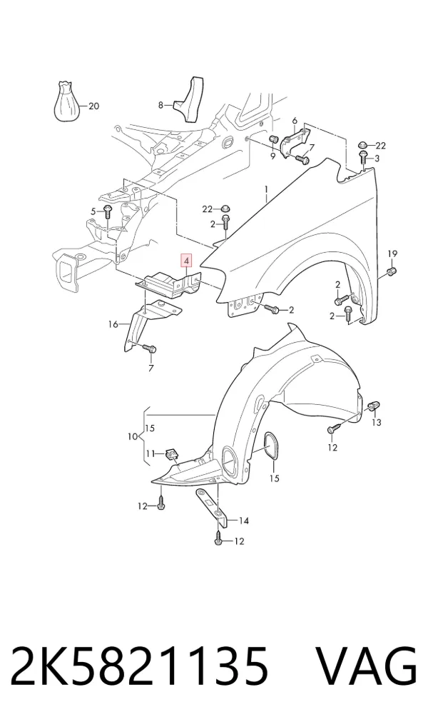 Soporte delantero izquierdo para aleta delantera 2K5821135 VAG