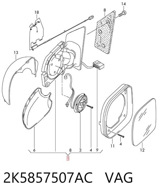 Espejo de retrovisor izquierdo 2K5857507AC VAG