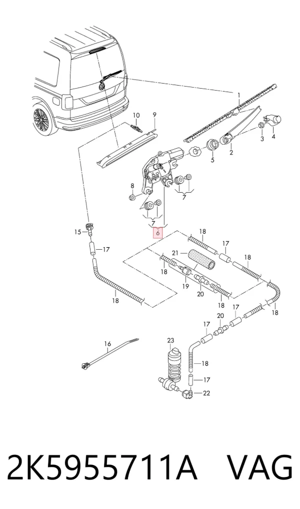 Motor limpiaparabrisas, trasera 2K5955711A VAG