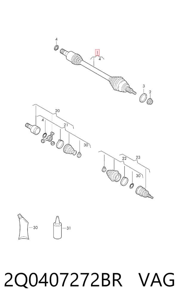Semieje delantero derecho 2Q0407272BR VAG