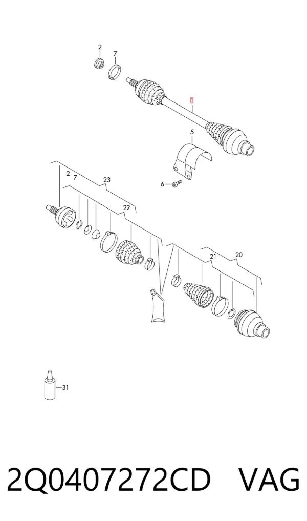Semieje delantero derecho 2Q0407272CD VAG