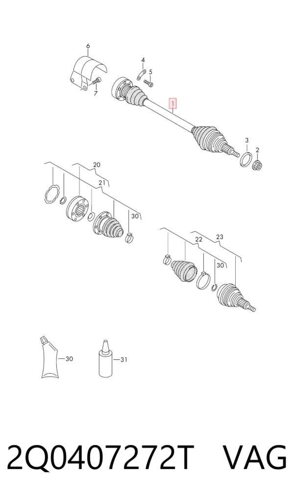 Semieje delantero derecho 2Q0407272T VAG