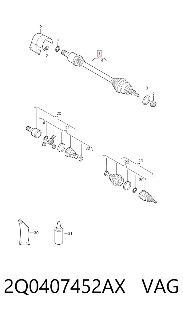 Semieje delantero derecho 2Q0407452AX VAG