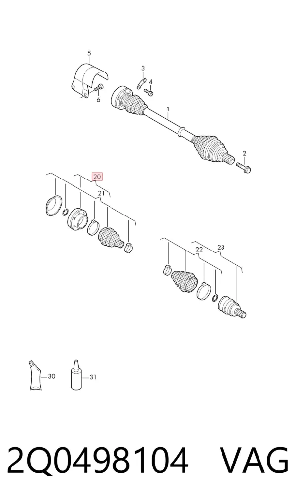 Junta homocinética interna delantera izquierda 2Q0498104 VAG
