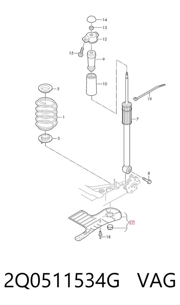 Protección inferior trasera del brazo de suspensión 2Q0511534G VAG
