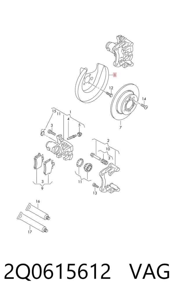 Protector de disco de freno trasero derecho 2Q0615612 VAG