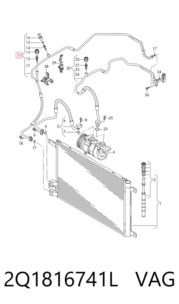 Manguera de aire acondicionado de condensador a evaporador 2Q1816741L VAG