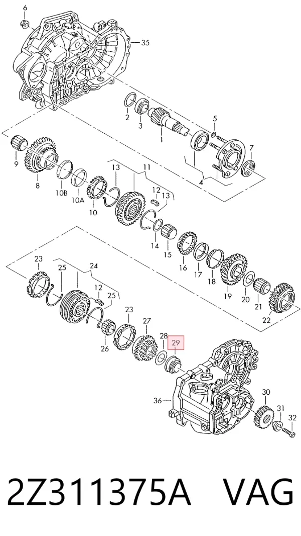 Cojinete del eje secundario de la caja de cambios 2Z311375A VAG