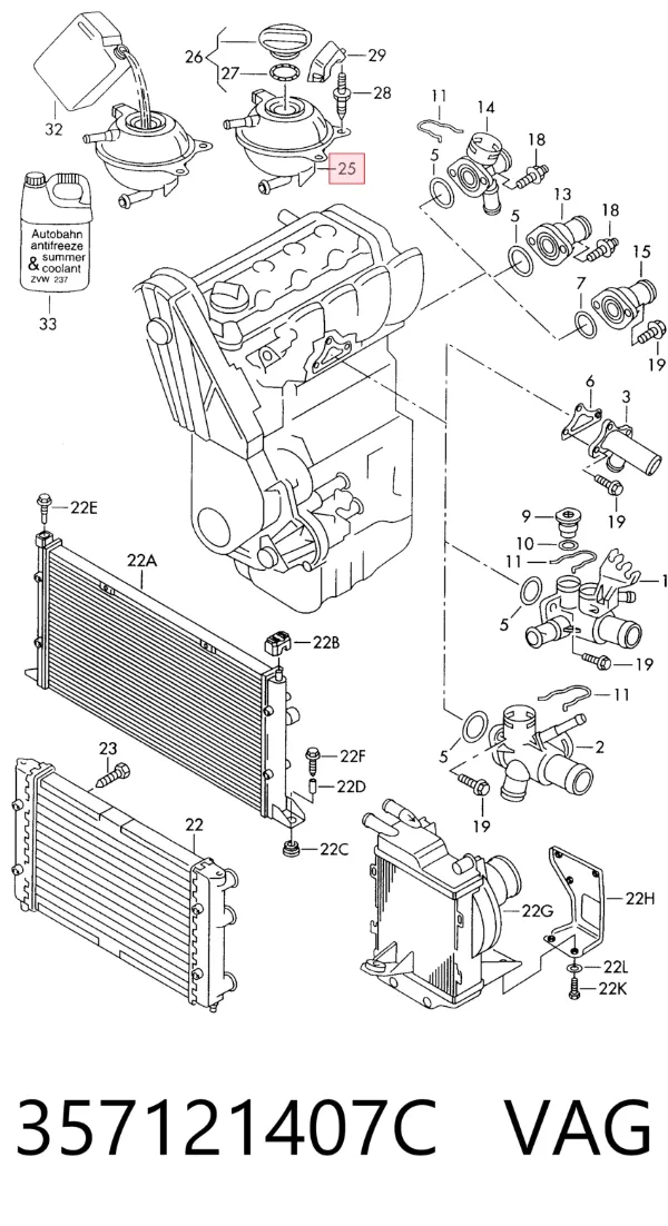 Vaso de expansión 357121407C VAG