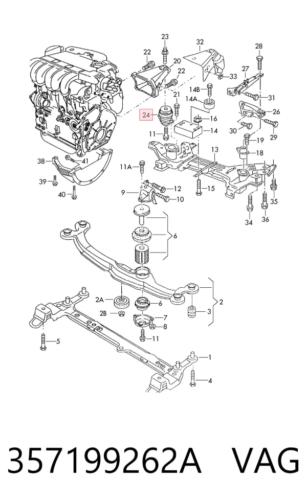 Soporte trasero derecho del motor 357199262A VAG