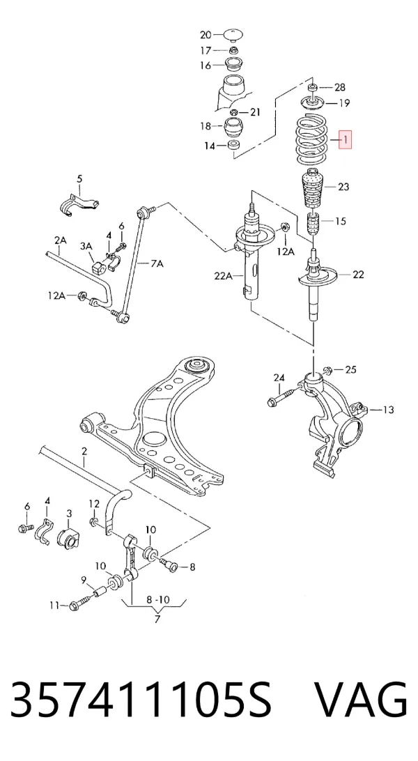 Muelle delantero 357411105S VAG