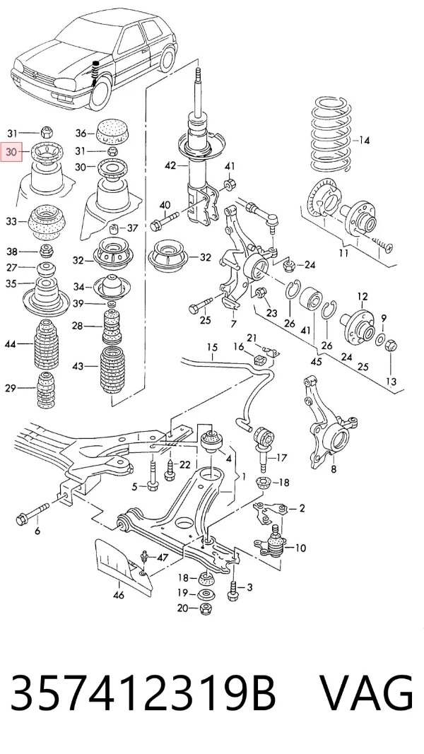 Soporte del amortiguador delantero 357412319B VAG