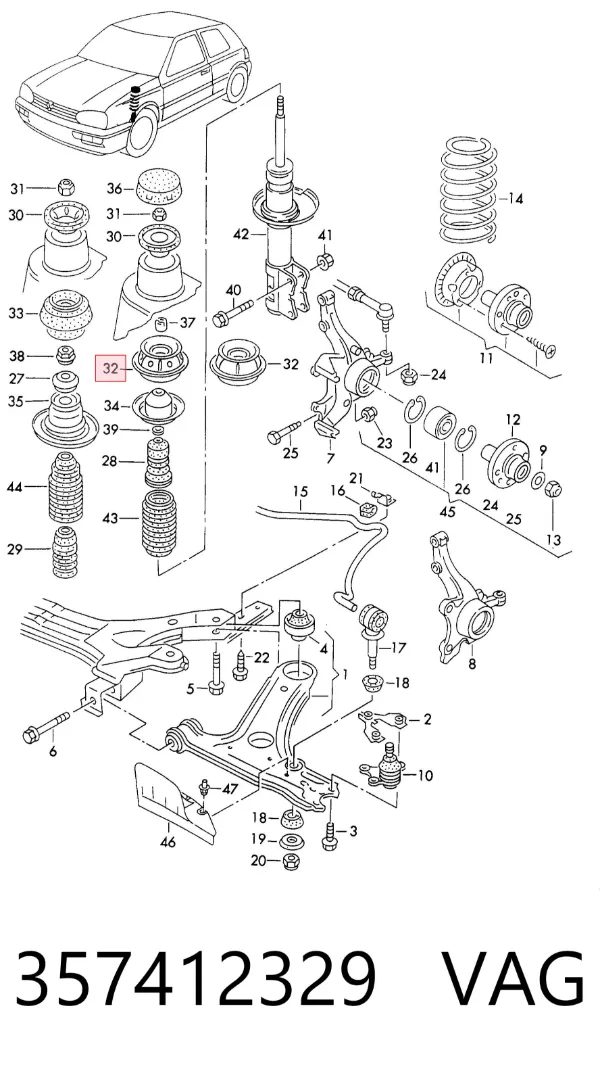 Soporte del amortiguador delantero 357412329 VAG