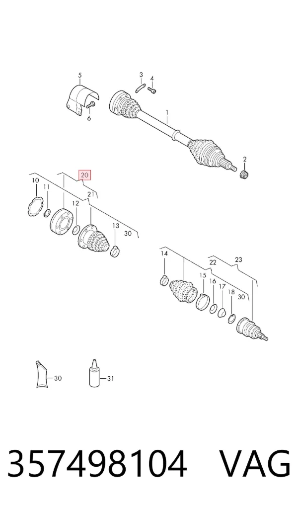 Junta homocinética interna delantera 357498104 VAG
